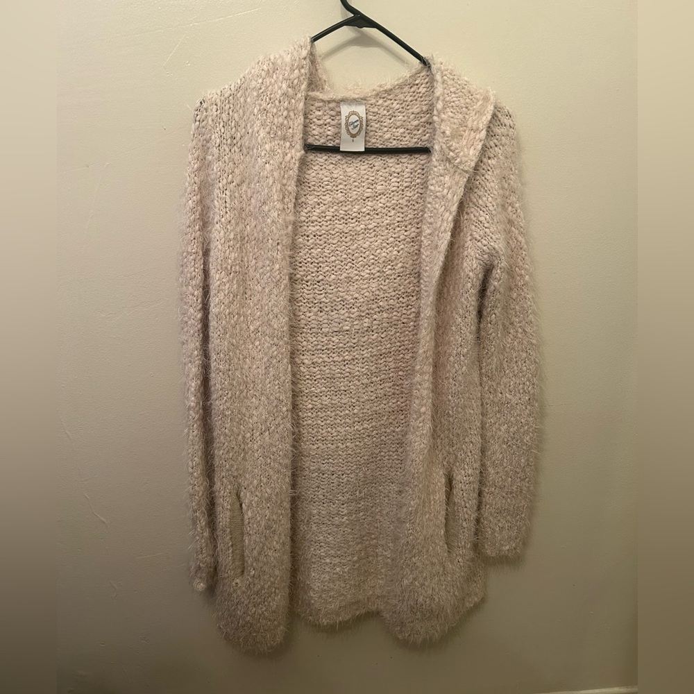 Cozy Off White/Cream Open-Front Sweater with Hood